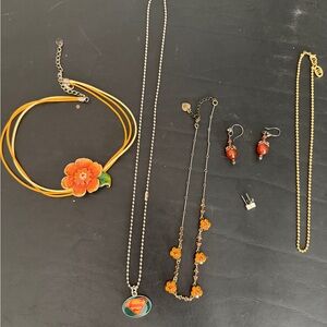Orange Floral Necklace and earrings Sets